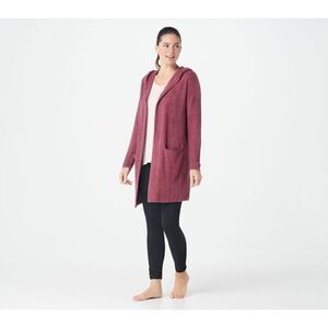 Barefoot Dreams CozyChic Lite Relaxed Hooded Cardi with Pockets berry red medium